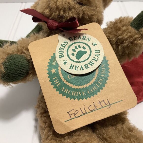 BOYDS COLLECTION Teddy Bear Named Felicity in Red Velvet Stocking by Boyd's - Picture 6 of 9